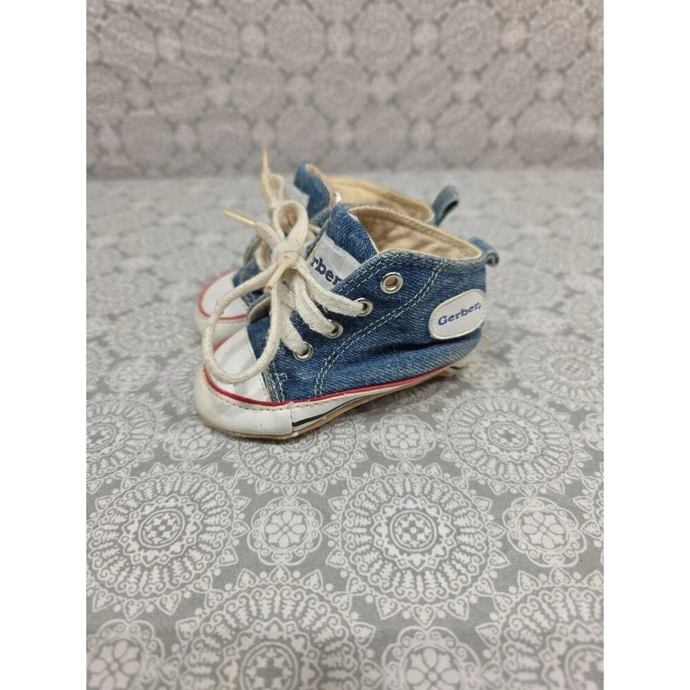 Gerber Baby Shoes Denim‎ High Top Sneakers Infant Pre Walker Crib Shoes 3